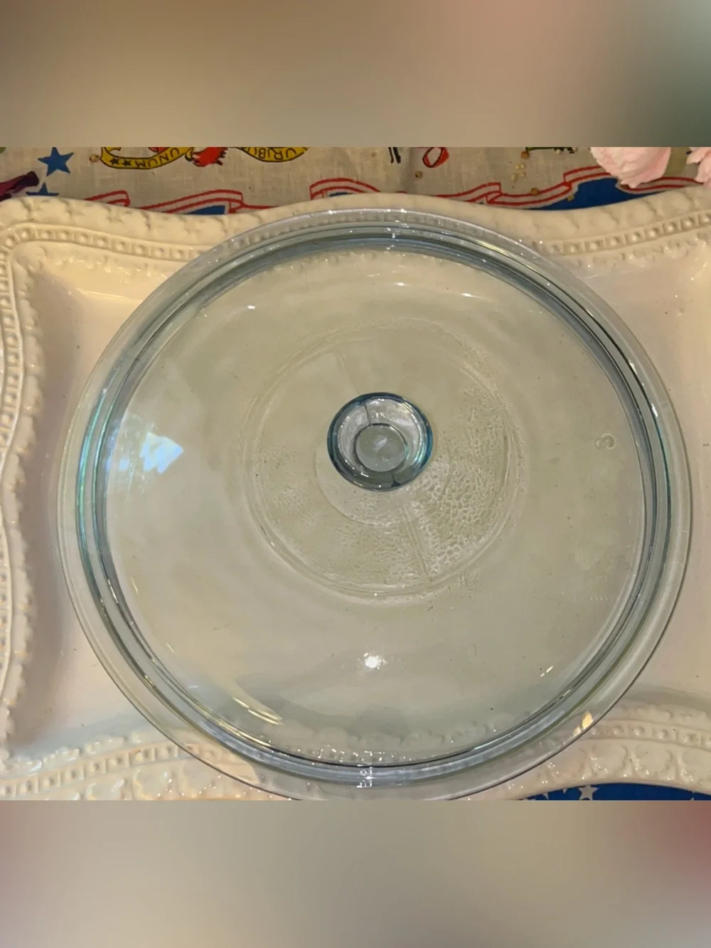 Vintage Clear Blue Glass Casserole Lid9.5in outer Diameter 8.5in inner diameter